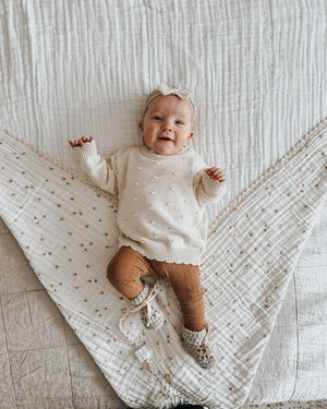 Organic Knit Sweater - Cream Pom
