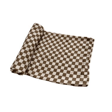 Organic Muslin Swaddle Blanket - Toffee Checkered