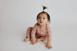 Dusty Rose Pink Baby Ribbed Playsuit with pockets