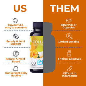 Orange collagen gummies for babies, angle 6 view showcasing vibrant color and chewy texture.