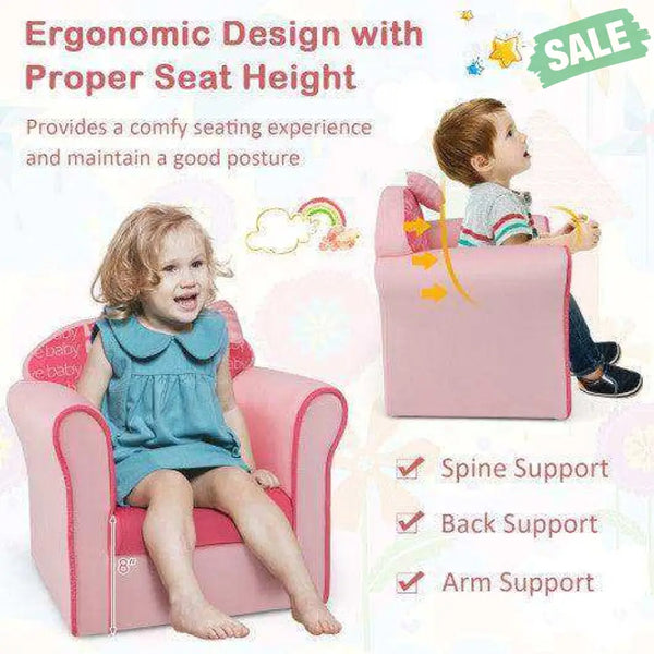 Original Kids Sofa with Armrest and Thick Cushion-Pink Pink Kids Chairs & Seating