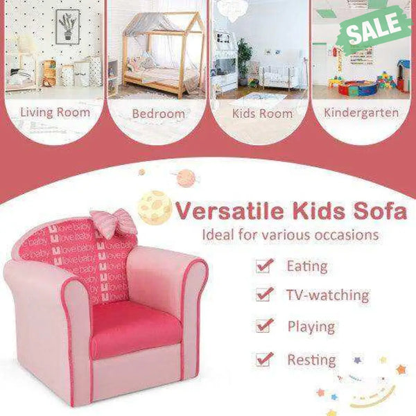 Original Kids Sofa with Armrest and Thick Cushion-Pink Pink Kids Chairs & Seating