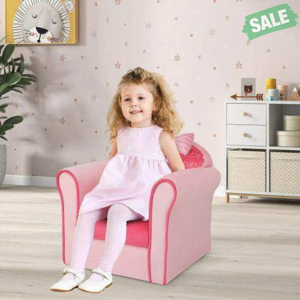 Original Kids Sofa with Armrest and Thick Cushion-Pink Pink Kids Chairs & Seating