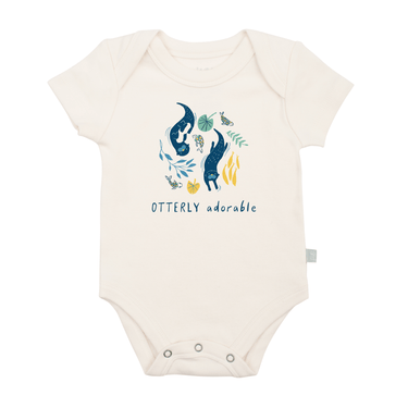 "Otterly adorable short sleeve graphic bodysuit for babies, perfect for playful outfits."