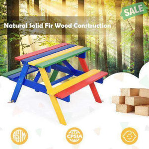 Outdoor 4-Seat Kid’s Picnic Table Bench with Umbrella Brown Kids Table & Chair Sets