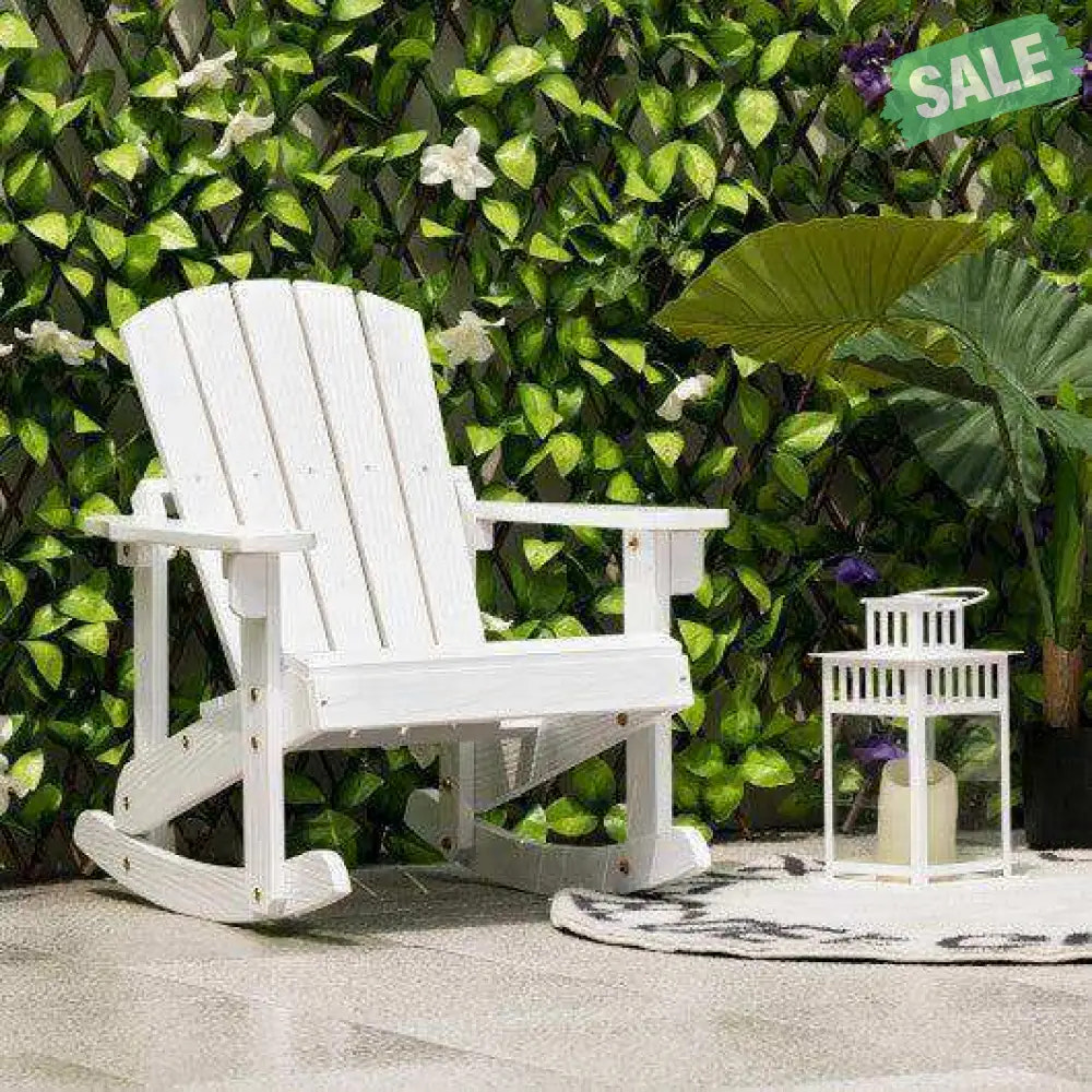 Outdoor Wooden Kid Adirondack Rocking Chair with Slatted Seat-White Kids Chairs & Seating