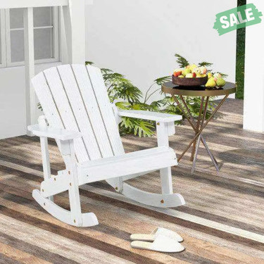 Outdoor Wooden Kid Adirondack Rocking Chair with Slatted Seat-White Kids Chairs & Seating