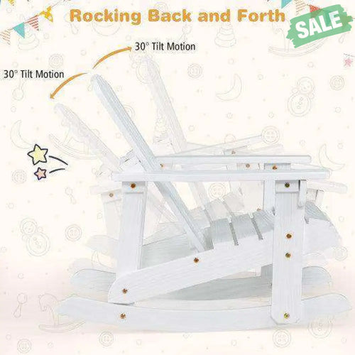 Outdoor Wooden Kid Adirondack Rocking Chair with Slatted Seat-White White Kids Chairs & Seating