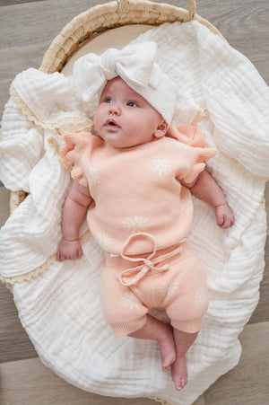 White Organic Cotton Pointelle Oversized Bow Baby Headband