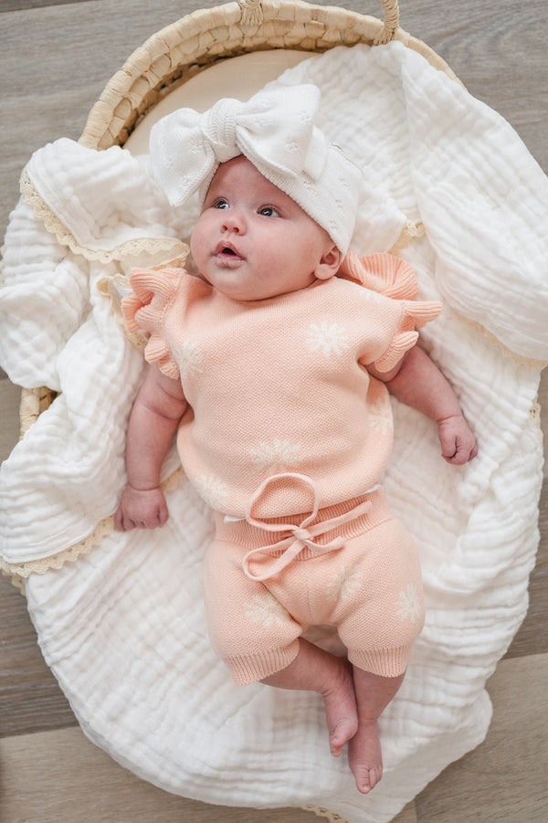 White Organic Cotton Pointelle Oversized Bow Baby Headband