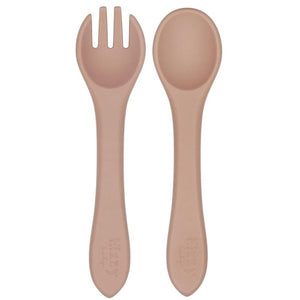 Silicone Spoon and Fork Set (Taupe) - MOOGCO Baby