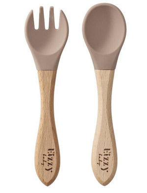 Bamboo Spoon and Fork Set (Taupe) - MOOGCO Baby