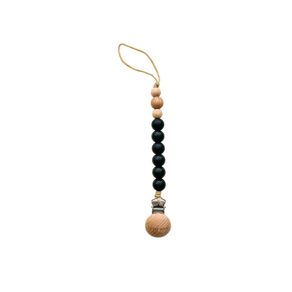 Pacifier Clip Harper – Black Silicone & Wood Teether
