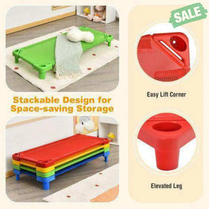 Pack of 4 Colorful Kids Stackable Naptime Cot Toddler Beds