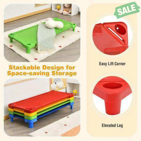 Pack of 4 Colorful Kids Stackable Naptime Cot Toddler Beds