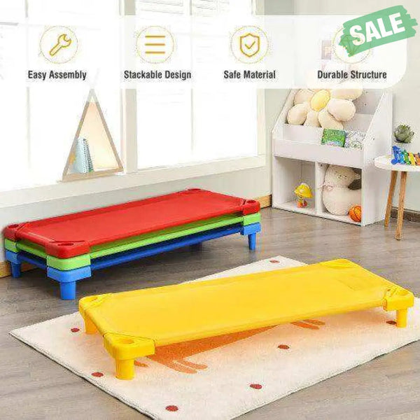 Pack of 4 Colorful Kids Stackable Naptime Cot Toddler Beds