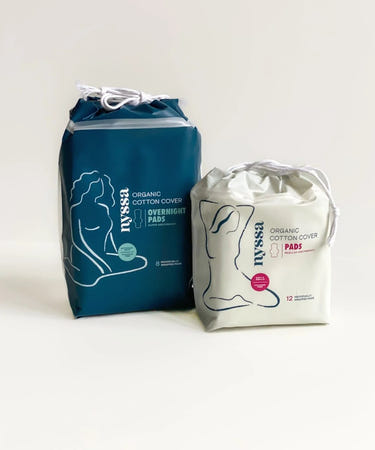 "Day-To-Night Organic Cotton Cover Period Pads Bundle for comfortable menstrual protection."