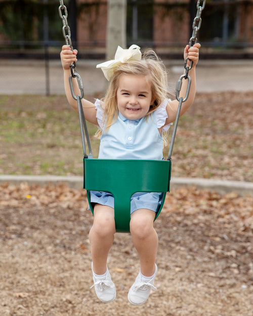 PLAY+ Girls Cisco Polo T-shirt for babies, stylish design, angle view showcasing vibrant colors and soft fabric.