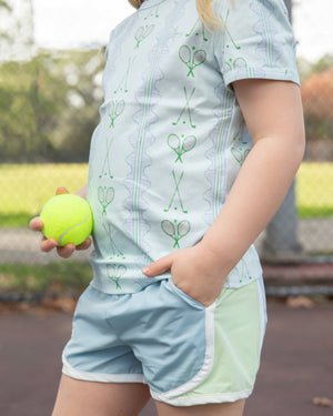 PLAY+ Girls Madaket Shorts in angle 4 view, stylish and comfortable summer shorts for girls.