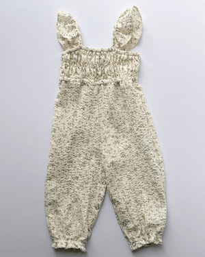 Paisley Smocked Ruffle Jumpsuit - White with Green Leaves