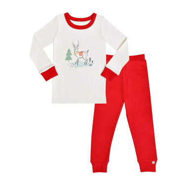 Cozy deer Christmas pajamas for babies, perfect for festive holiday sleepwear.