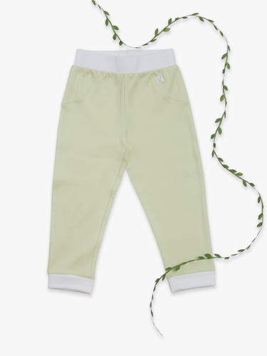 Organic cotton jogger pants in green for babies, soft and comfortable for everyday wear.