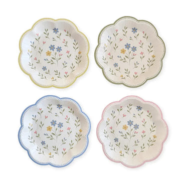 Pastel Floral Scalloped Dessert Plates – 12pcs (4 of Each Color)