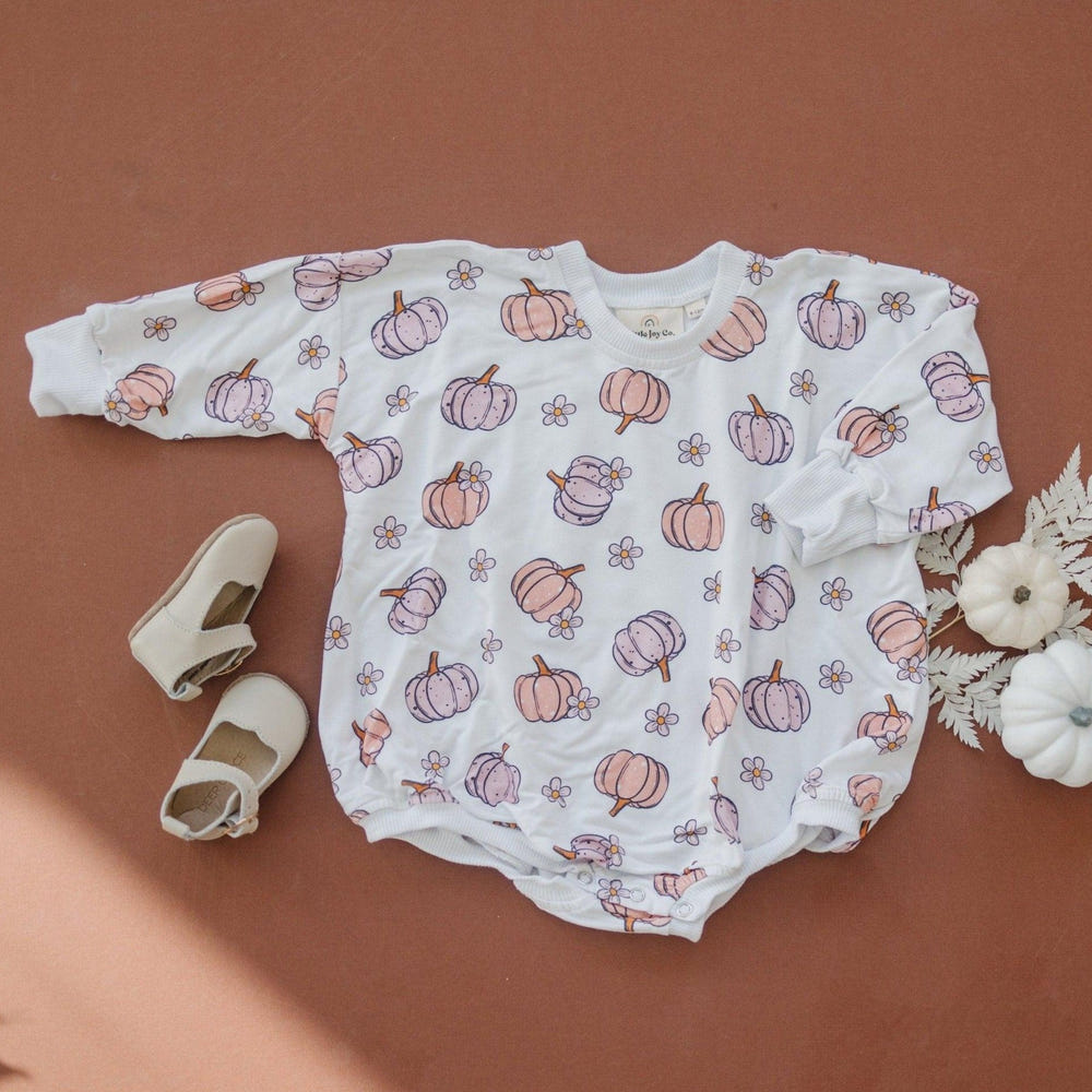 Pastel Pumpkins Bamboo Bubble Romper for babies, soft and stylish clothing for little ones.