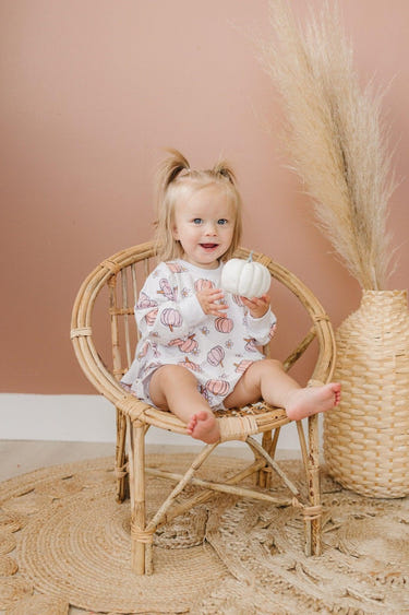 Pastel Pumpkins Bamboo Bubble Romper for babies, soft and stylish clothing for little ones.