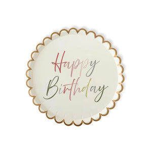 Pastel Scalloped Happy Birthday Salad Plate, 12pcs