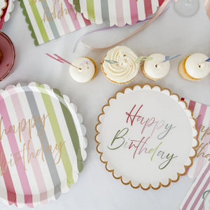 Pastel Scalloped Happy Birthday Salad Plate, 12pcs