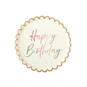 Pastel Scalloped Happy Birthday Salad Plate, 12pcs