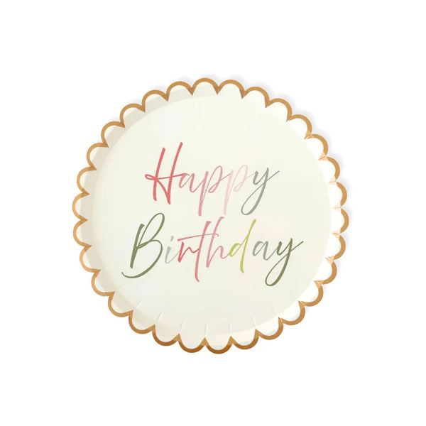Pastel Scalloped Happy Birthday Salad Plate, 12pcs