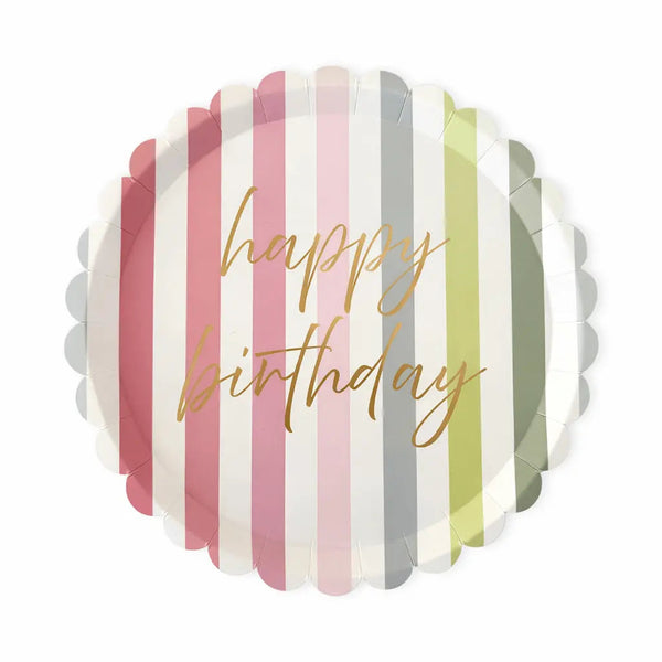 Pastel Striped Happy Birthday Dinner Plate, 12pcs