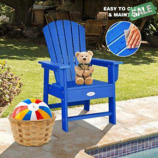Patio Kids’ Adirondack Chair with Ergonomic Backrest-Blue Blue Kids Chairs & Seating
