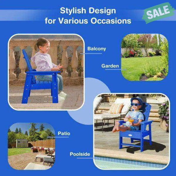 Patio Kids’ Adirondack Chair with Ergonomic Backrest-Blue Blue Kids Chairs & Seating