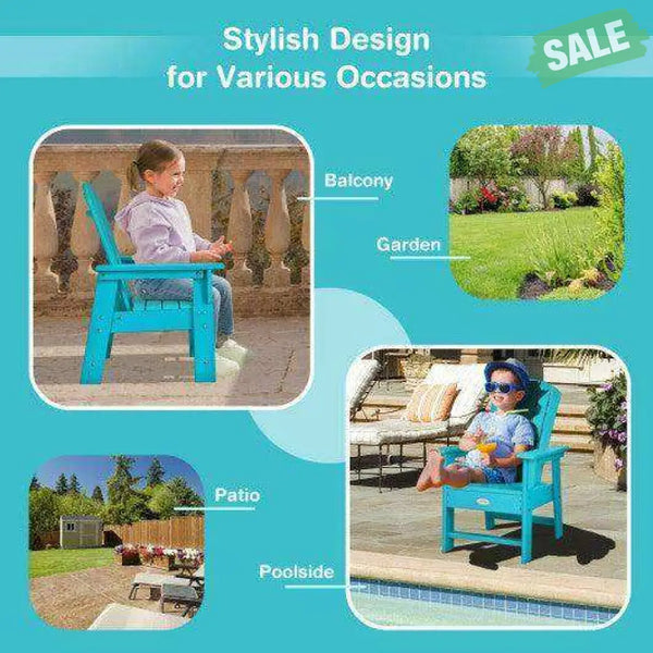 Patio Kids’ Adirondack Chair with Ergonomic Backrest-Blue Blue Kids Chairs & Seating