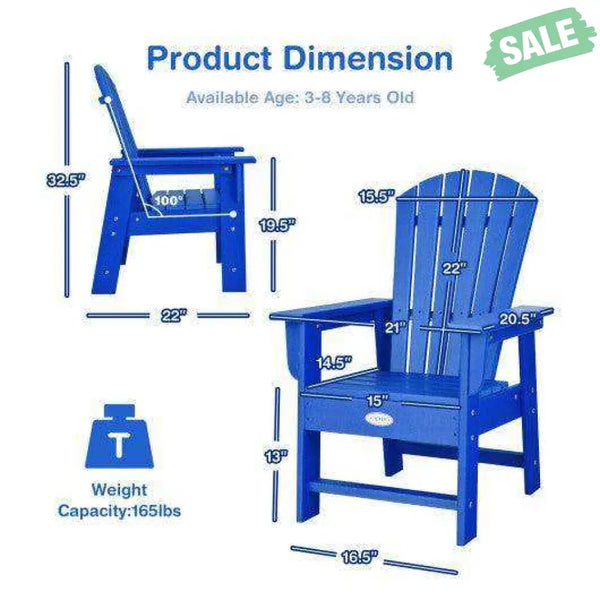 Patio Kids’ Adirondack Chair with Ergonomic Backrest-Blue Blue Kids Chairs & Seating