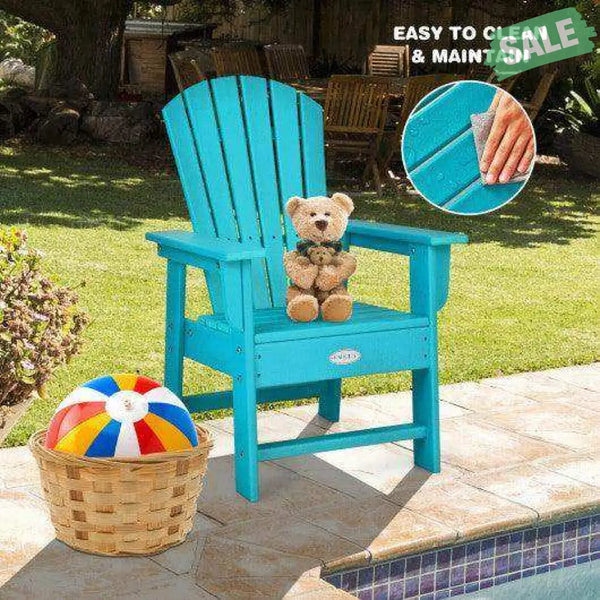 Patio Kids’ Adirondack Chair with Ergonomic Backrest-Blue Blue Kids Chairs & Seating