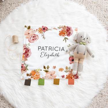 Baby Lovey Blanket - Soft Minky Fur Ribbon Taggie Small Square Blanket Gift
