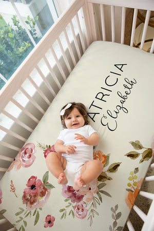 Custom Crib Sheet - Floral Baby Bedding with Soft Breathable Fabric | Durable Snug Fit