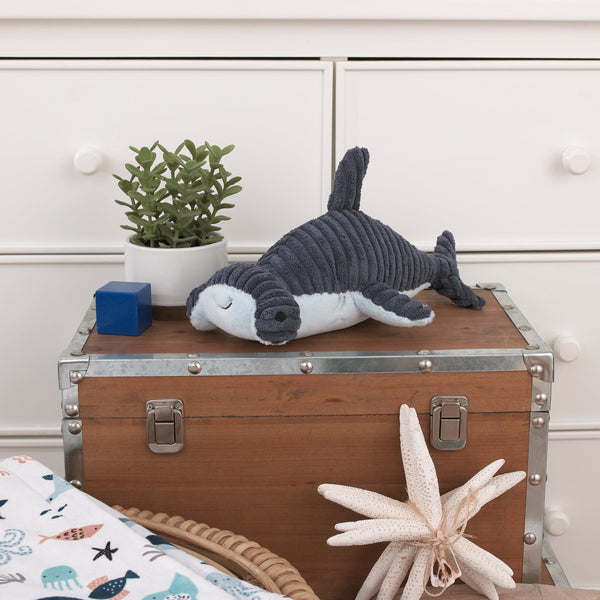 Explore Dream Discover Navy, and Light Blue Hammerhead Shark Shaped Plush Stuffed Animal