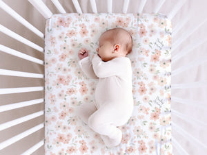 Personalized Crib Sheet - Peach Blossom Floral Baby Girl Bedding | Soft Knit, Machine Washable