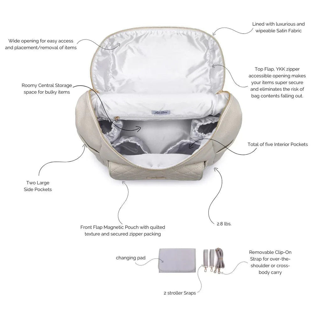 Signature Pearl White Diaper Bag - Stylish and functional baby accessory for on-the-go parents.