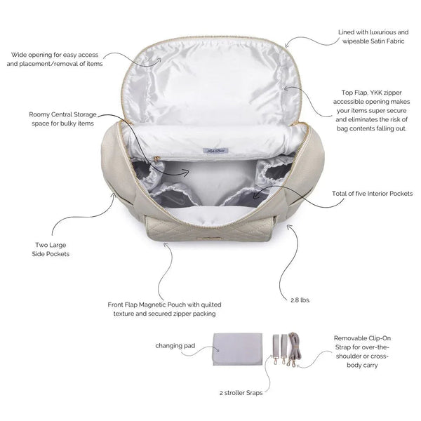 Signature Pearl White Diaper Bag, stylish and functional, shown from angle 2 for a detailed view.