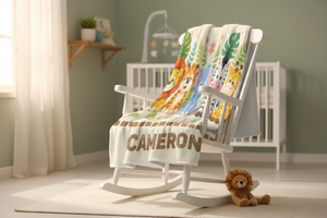 Personalized Safari Name Blanket | Custom Kids & Baby Gift | Nursery Decor