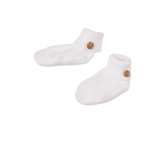 PETIT SWEENY | Baby White Organic Cotton Knit Booties - MOOGCO Baby