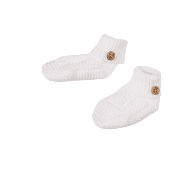 PETIT SWEENY | Baby White Organic Cotton Knit Booties - MOOGCO Baby