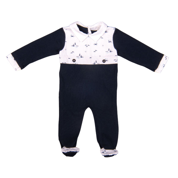 PETIT MARCEL | Boys Navy Blue Cotton All-in-One
