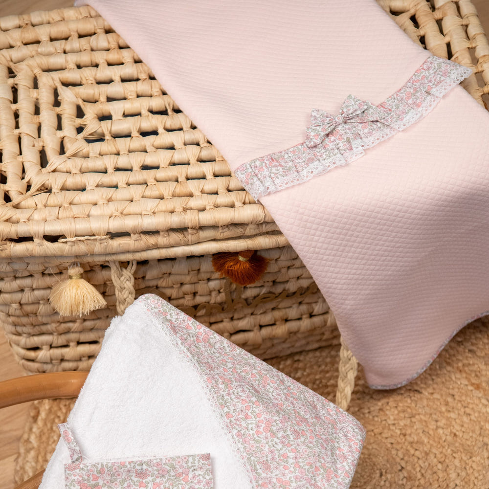 PETITE FLEUR Baby Girls Pink Quilted Cotton Floral Blanket 82cm - Soft and stylish nursery essential.